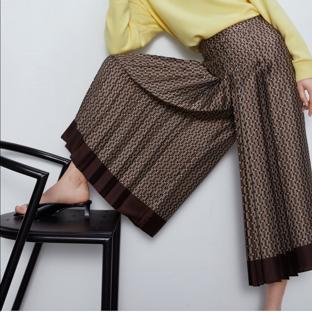 Zara Brown Patterned Wide-Leg Pants - Picture 4 of 8